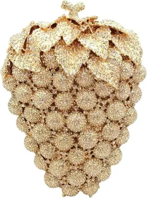 Evening Bag Both Side Sparkly Bag Hollow Carved Grape Rhinestone Evening Clutch Women Luxury Crystal Handbags Purses (Color : Gold)