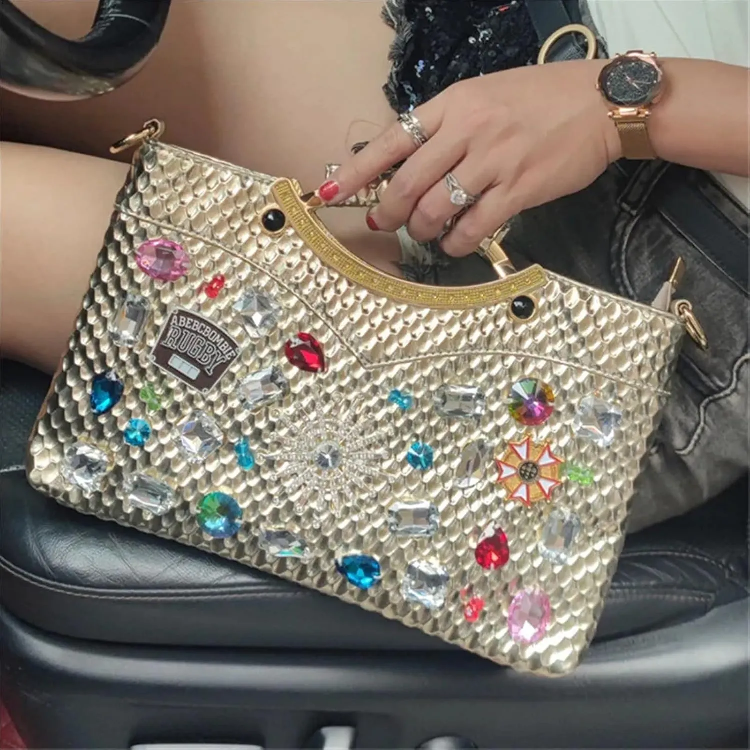 Evening Bag Diamond Rhinestone Chain Evening Bag All-Match Underarm Bag Shoulder Crossbody Bags(Black)
