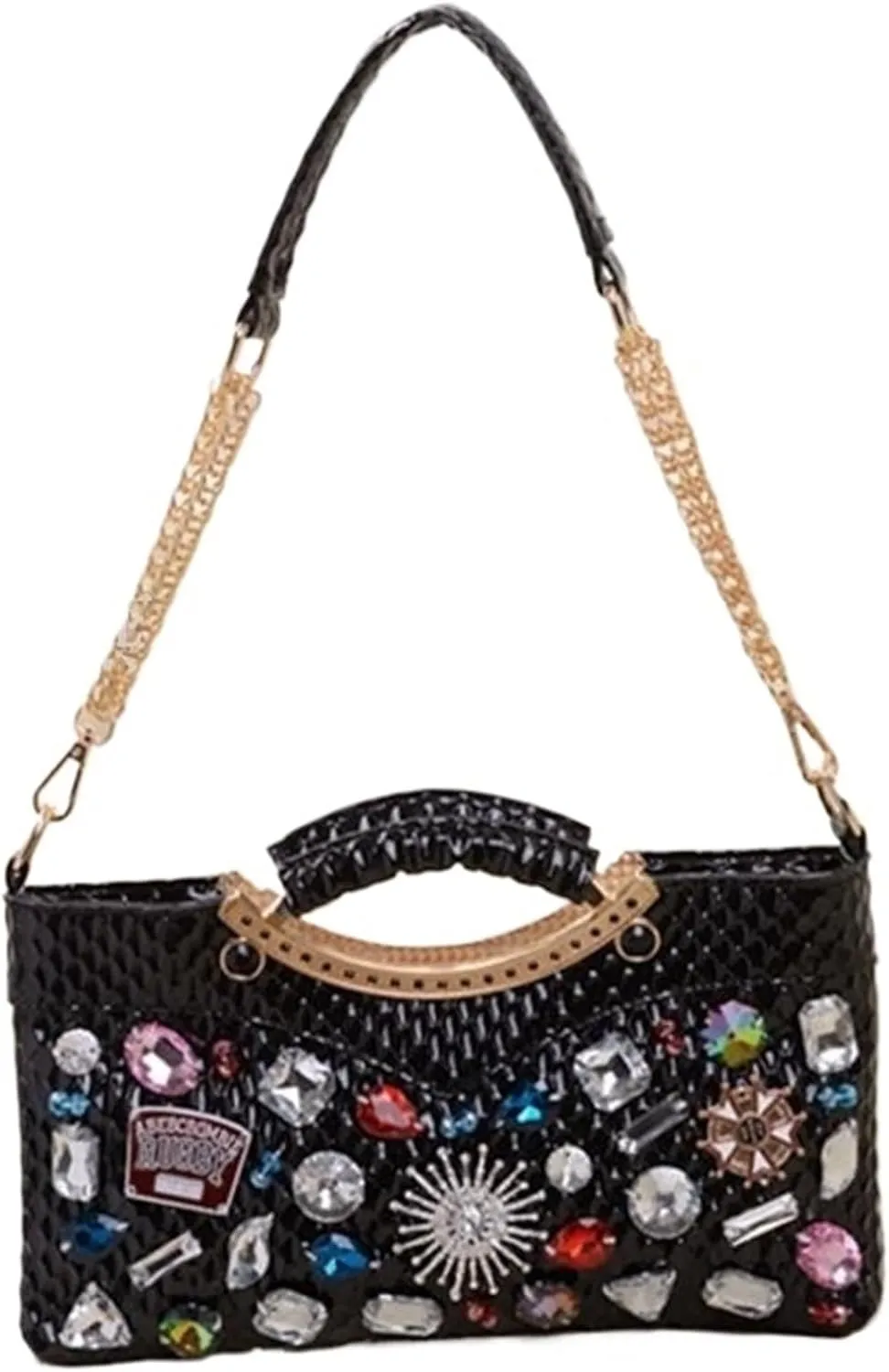 Evening Bag Diamond Rhinestone Chain Evening Bag All-Match Underarm Bag Shoulder Crossbody Bags(Black)