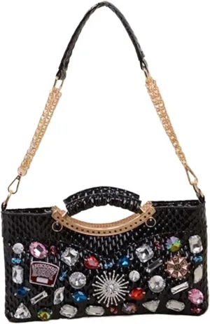 Evening Bag Diamond Rhinestone Chain Evening Bag All-Match Underarm Bag Shoulder Crossbody Bags(Black)