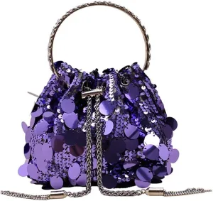 Evening Bag for Women Sequin Bucket Bag Glittering Chain Purse Sparkly Evening Clutch Handbag for Prom Cocktail Party