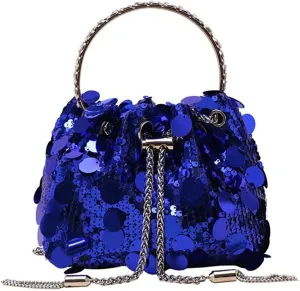 Evening Bag for Women Sequin Bucket Bag Glittering Chain Purse Sparkly Evening Clutch Handbag for Prom Cocktail Party