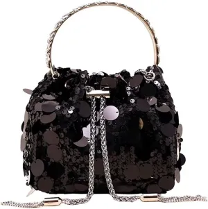 Evening Bag for Women Sequin Bucket Bag Glittering Chain Purse Sparkly Evening Clutch Handbag for Prom Cocktail Party