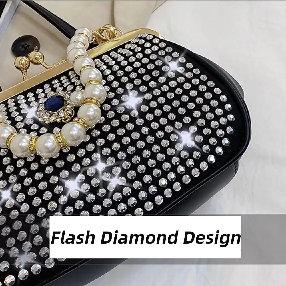 Evening Handbag for Women Girls Bling Shoulder Bag Kiss Lock Crossbody Bag Clutch Purse for Party Prom Wedding Dating