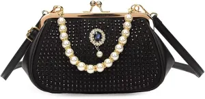 Evening Handbag for Women Girls Bling Shoulder Bag Kiss Lock Crossbody Bag Clutch Purse for Party Prom Wedding Dating