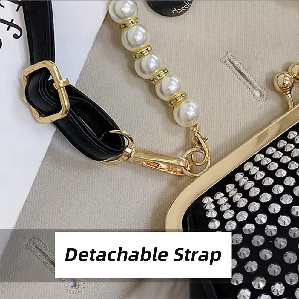 Evening Handbag for Women Girls Bling Shoulder Bag Kiss Lock Crossbody Bag Clutch Purse for Party Prom Wedding Dating