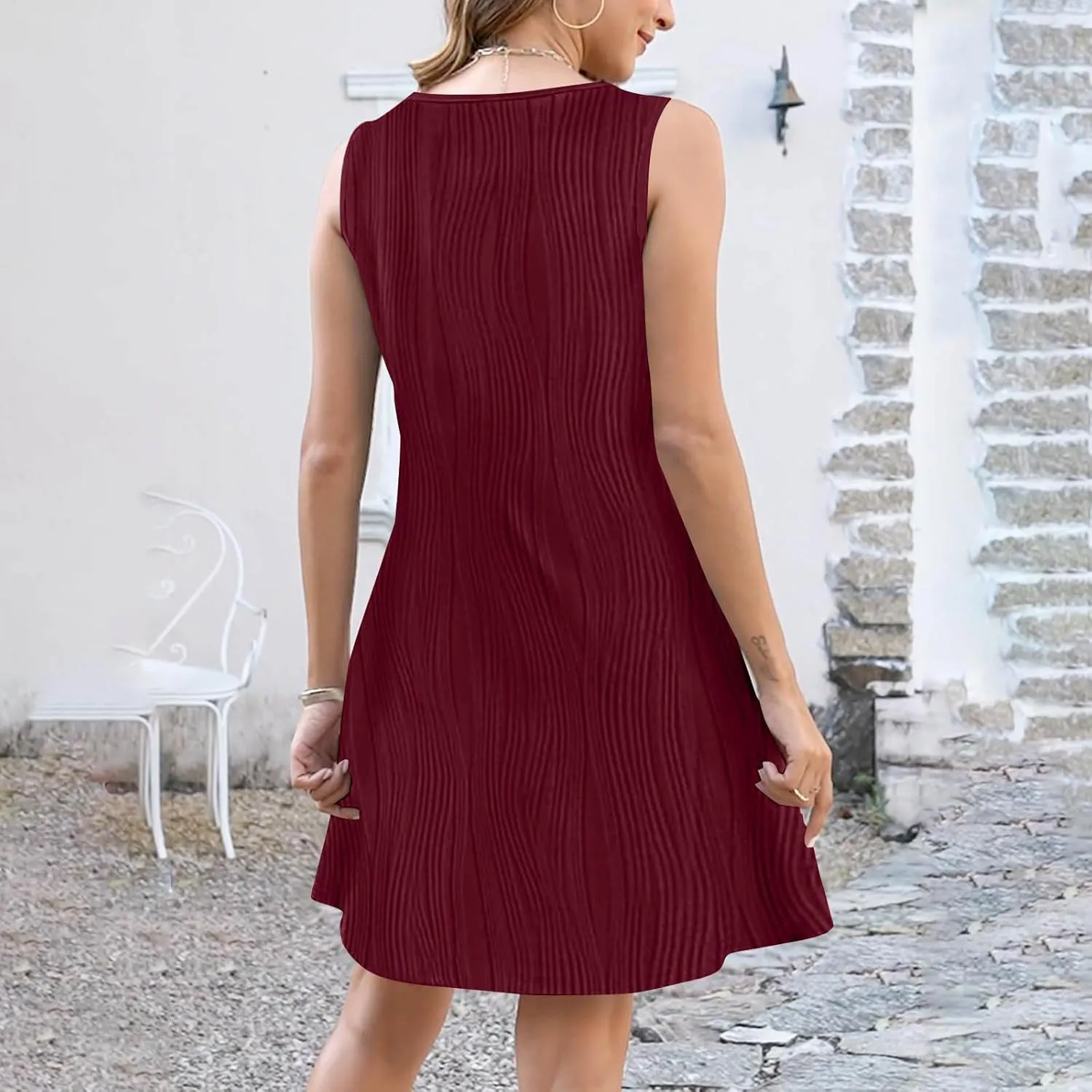 Finelylove Summer Spring Dresses for Women 2025 O Ring Shoulder Sleeveless Sundress Button A Line Mini Dress Beach Clothes