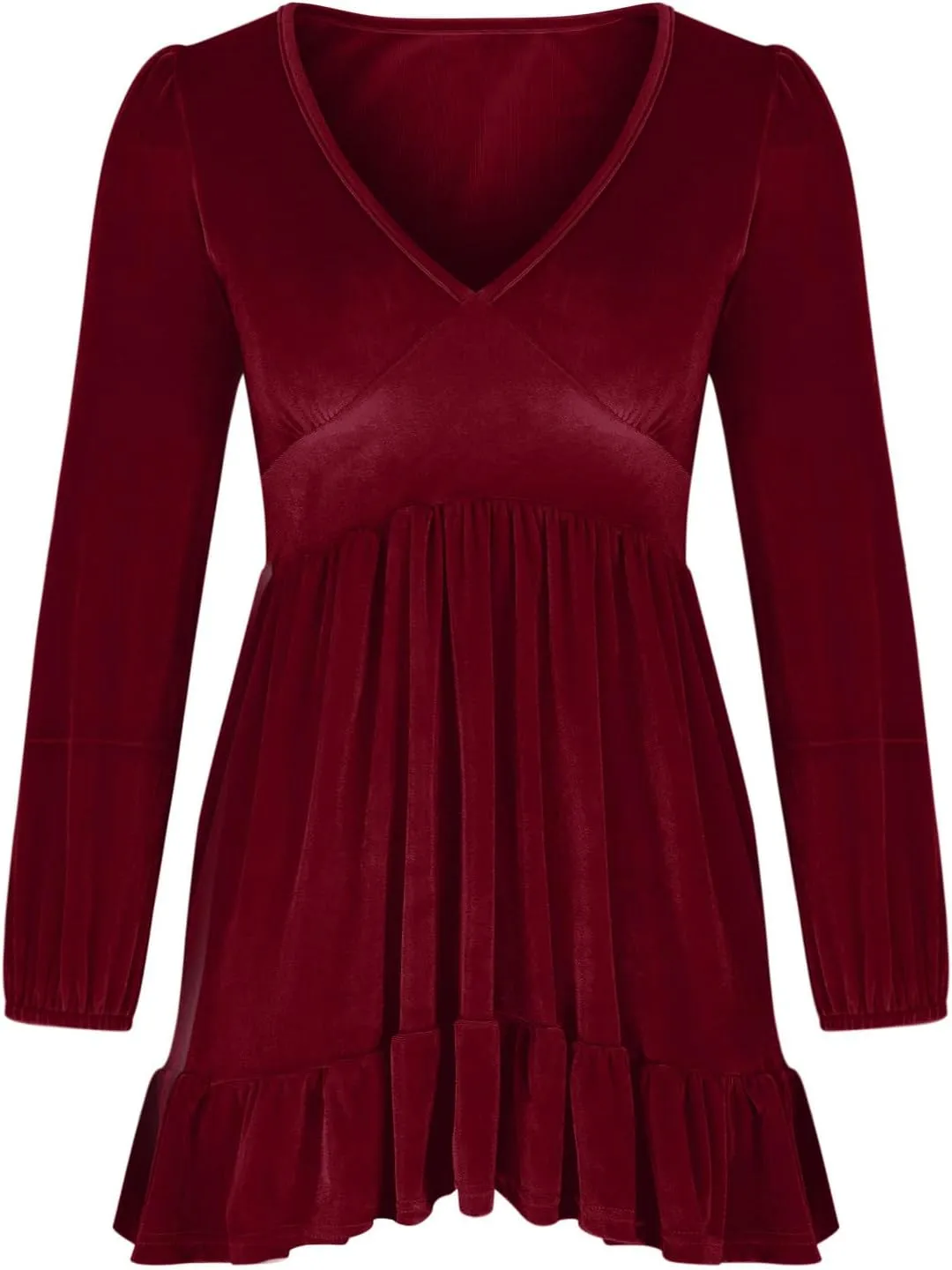 Firzero Womens Evening Party Dresses Plus Size Velet Ruffle Flowy Short Dress Casual V Neck Long Sleeve A Line Formal Dresses