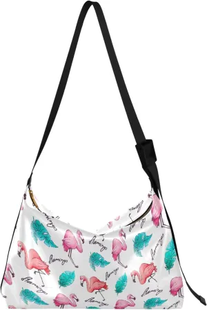 Flamingo Banana Leaf Hobo Leather Purses for Women Large Cross Body Purses Aesthetic Leaf Print Women's Shoulder Bag