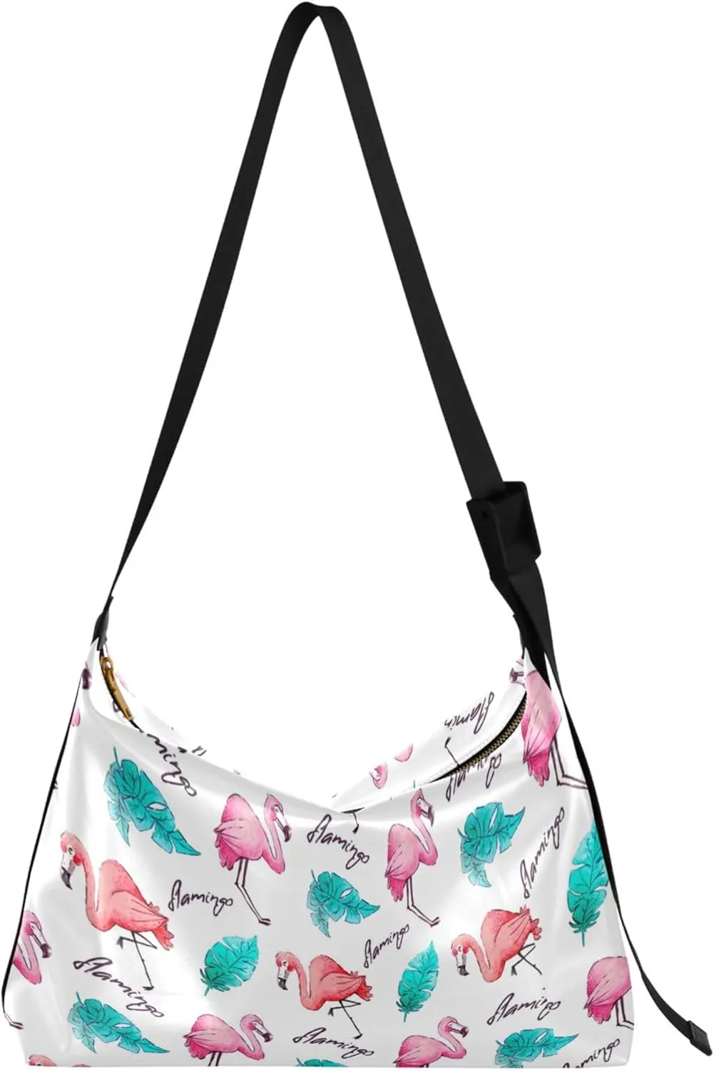 Flamingo Banana Leaf Hobo Leather Purses for Women Large Cross Body Purses Aesthetic Leaf Print Women's Shoulder Bag