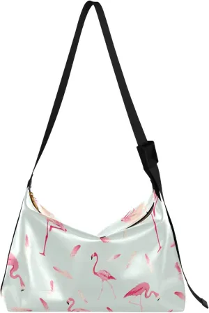 Flamingo Bird Feather Retro Leather Hobo Bags for Women Large Men Purses Pattern Animal Print Womens Fall Purses