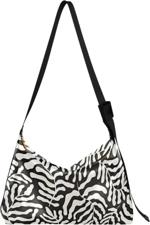 Floral Matisse Style Leather Hobo Purses for Women Large Crossbody Bag Art Leaf Print Crossbody Hobo Purses