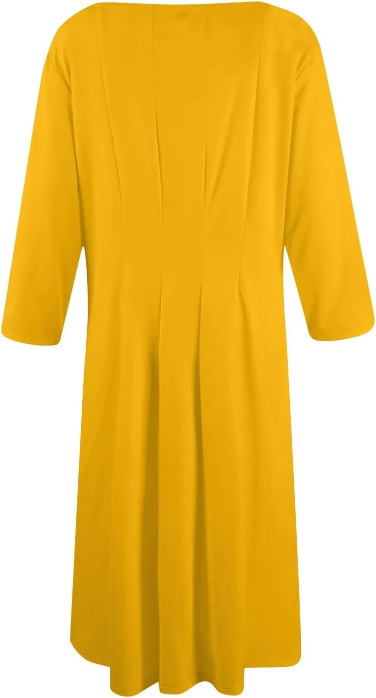 Formal Casual Dresses for Women 2025 Summer Spring 3/4 Sleeve Midi Casual Swing Pleated A Line Dress