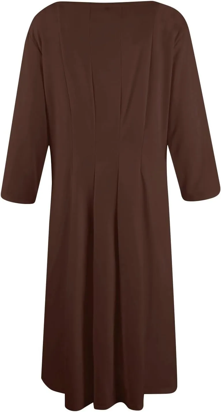 Formal Casual Dresses for Women 2025 Summer Spring 3/4 Sleeve Midi Casual Swing Pleated A Line Dress