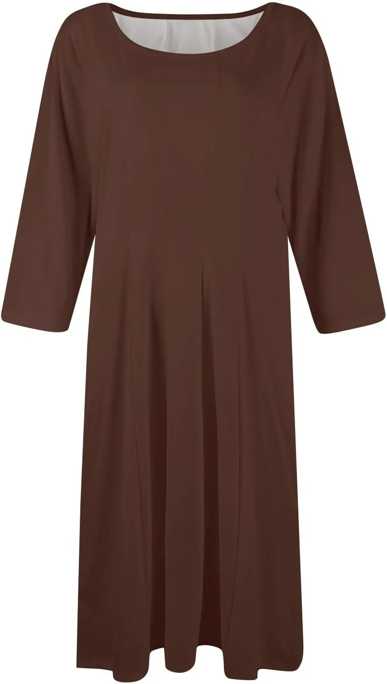 Formal Casual Dresses for Women 2025 Summer Spring 3/4 Sleeve Midi Casual Swing Pleated A Line Dress