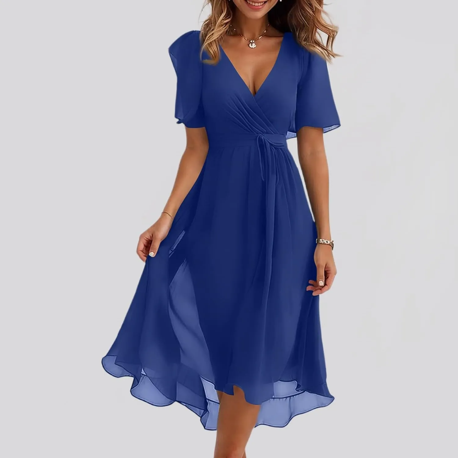 Formal Dresses for Women,Wrap Flowy Wedding Womens Midi Dress Chiffon Summer Sexy Dresses for Women Prom Cocktail