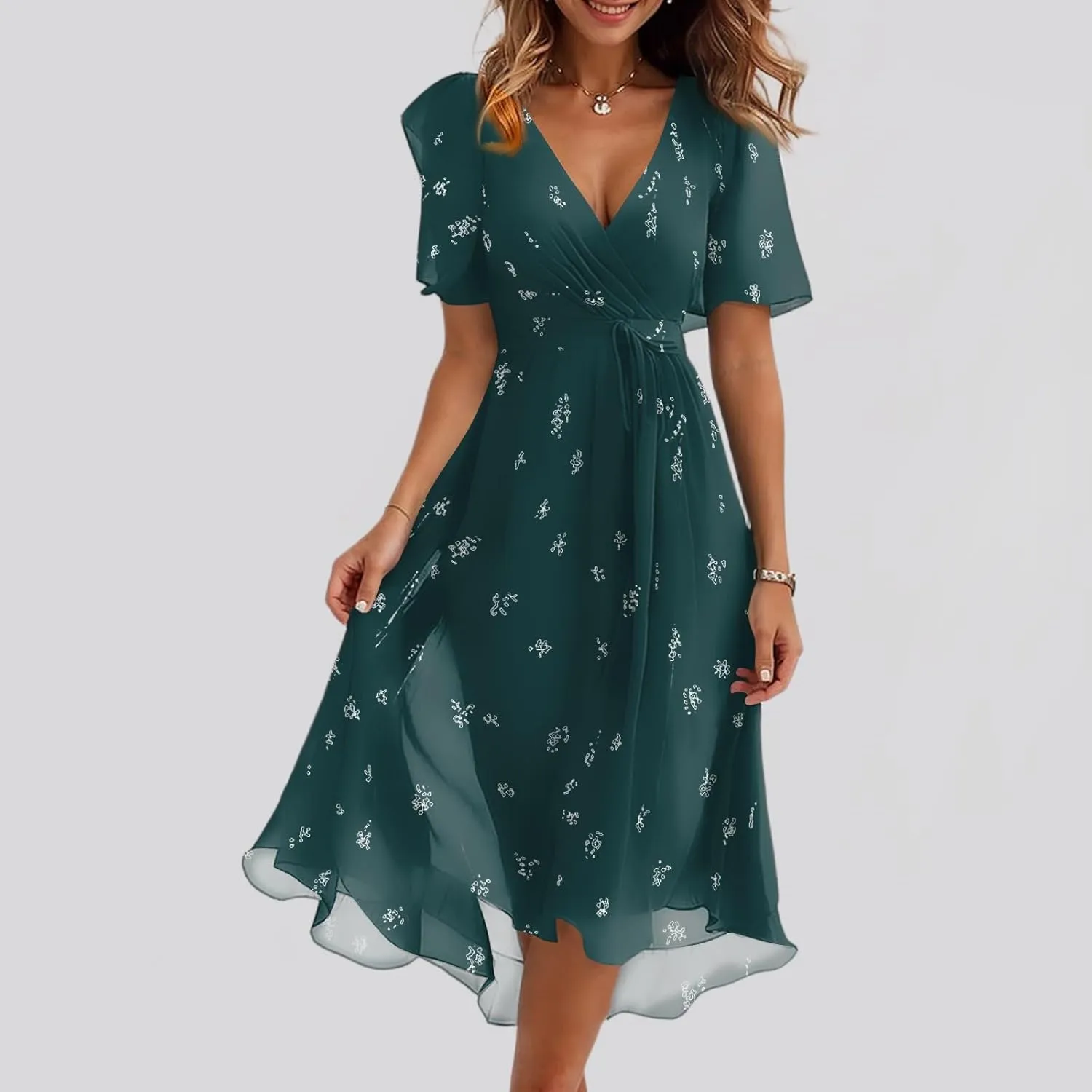 Formal Dresses for Women,Wrap Flowy Wedding Womens Midi Dress Chiffon Summer Sexy Dresses for Women Prom Cocktail
