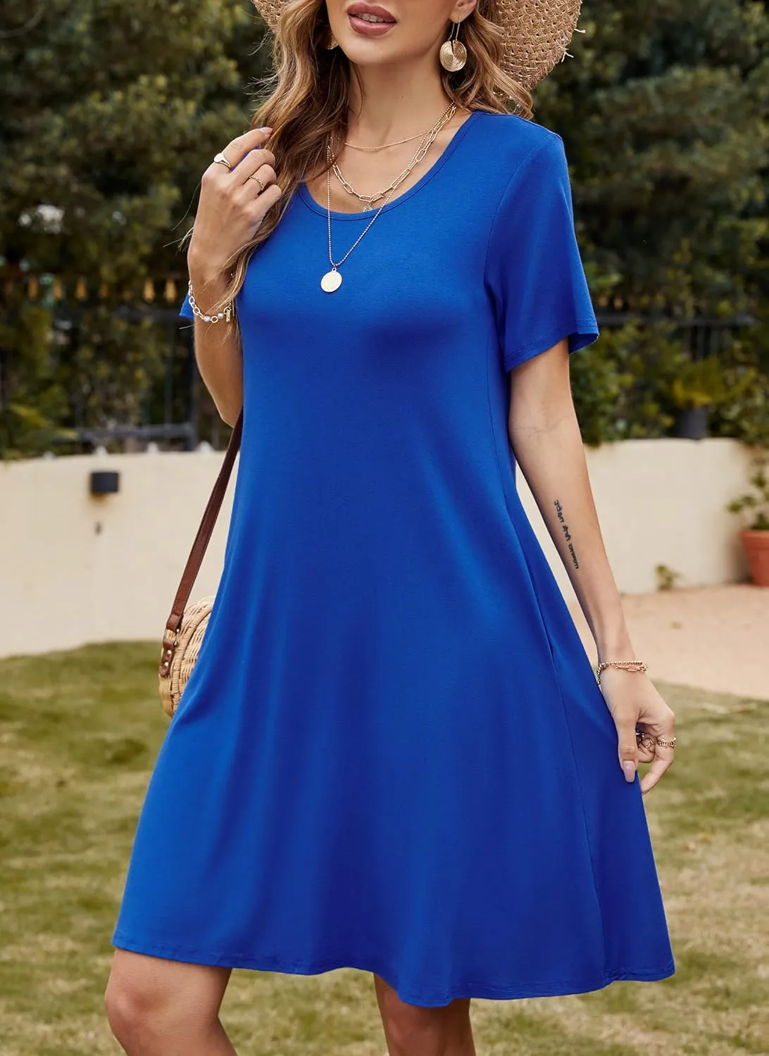 FZ FANTASTIC ZONE Women's Casual Summer T Shirt Dresses Short Sleeve Swing Dress with Pockets