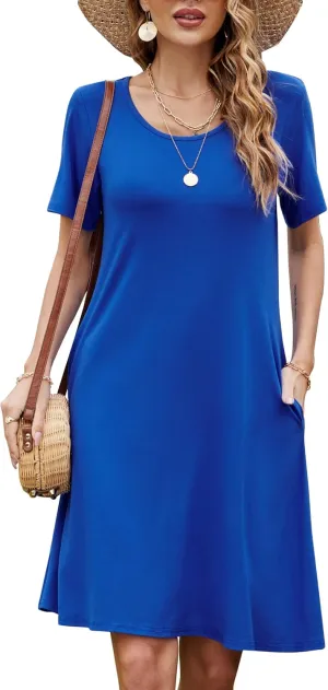 FZ FANTASTIC ZONE Women's Casual Summer T Shirt Dresses Short Sleeve Swing Dress with Pockets