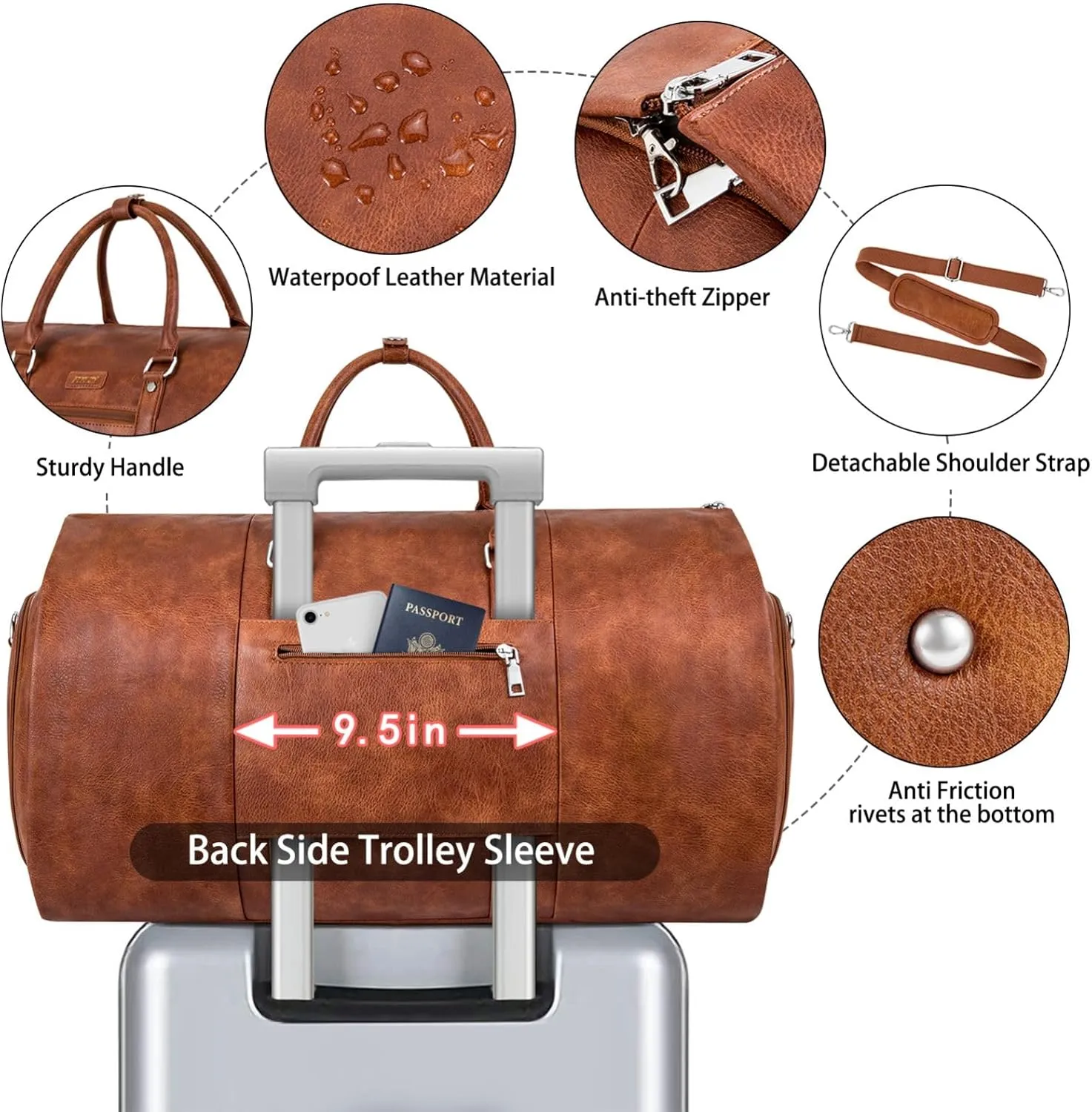 Garment Bag for Travel, Convertible Carry on Garment Duffel Bag for Men 3Pcs Weekender Bag 2 in 1 Hanging Suitcase Suit Bag