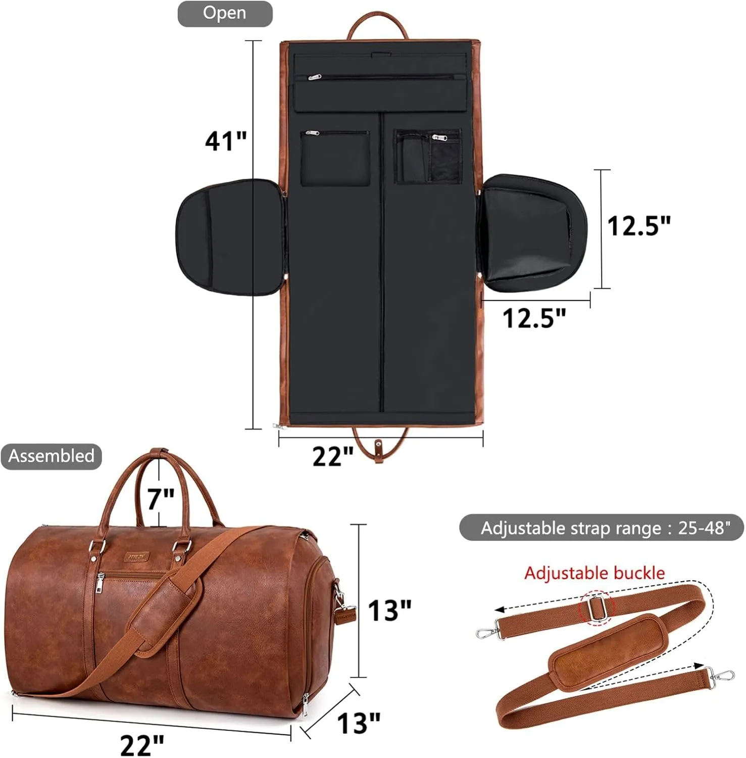 Garment Bag for Travel, Convertible Carry on Garment Duffel Bag for Men 3Pcs Weekender Bag 2 in 1 Hanging Suitcase Suit Bag