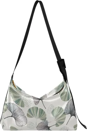 Gingko Leaf Plant Green Hobo Leather Bags for Women Large Crossbody Bag Trendy Animal Print Women's Shoulder Bag