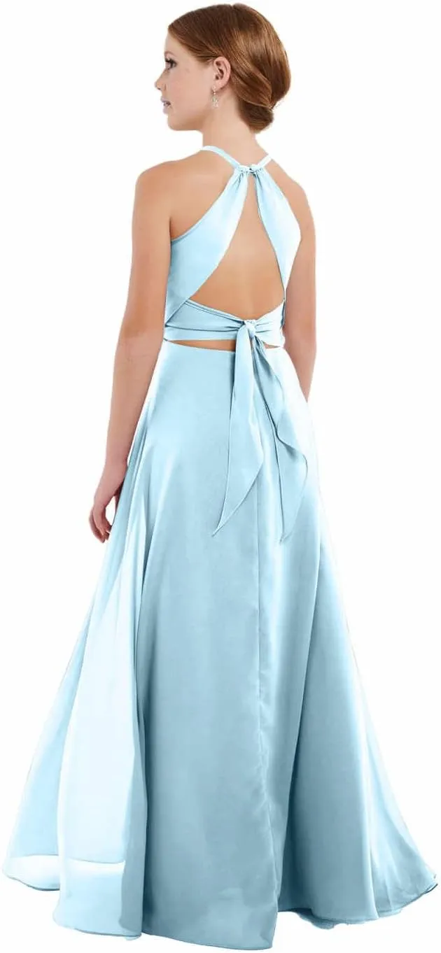 Girls Spaghetti Straps Junior Bridesmaid Dress for Wedding Chiffon Pageant Flower Girl Dresses Bow for Teens