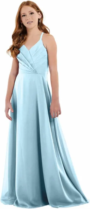 Girls Spaghetti Straps Junior Bridesmaid Dress for Wedding Chiffon Pageant Flower Girl Dresses Bow for Teens