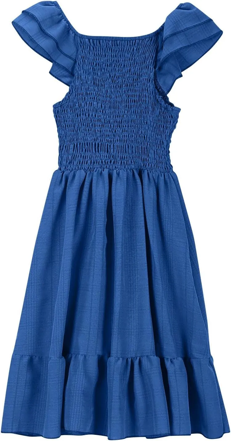 Girls Summer Dresses Cute Double Layer Ruffle Sleeve Smocked Flowy Dresses Beach Sundress Size for 3-15 Years
