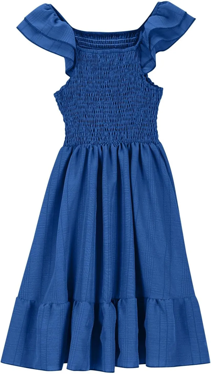 Girls Summer Dresses Cute Double Layer Ruffle Sleeve Smocked Flowy Dresses Beach Sundress Size for 3-15 Years