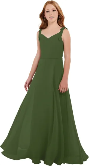Girls V Neck Junior Bridesmaid Dress for Wedding Chiffon Pageant Flower Girl Dresses Pageant for Teens