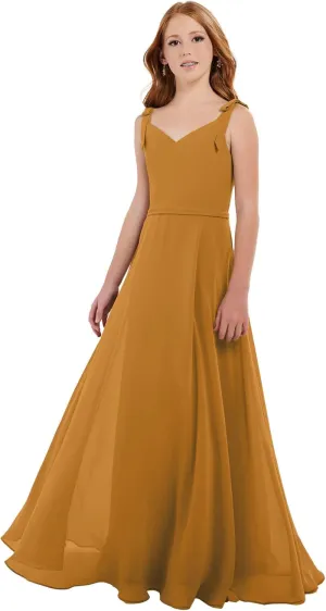 Girls V Neck Junior Bridesmaid Dress for Wedding Chiffon Pageant Flower Girl Dresses Pageant for Teens