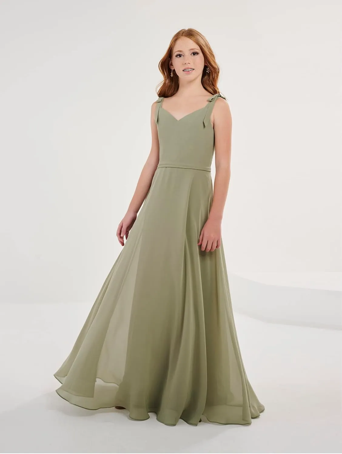 Girls V Neck Junior Bridesmaid Dress for Wedding Chiffon Pageant Flower Girl Dresses Pageant for Teens