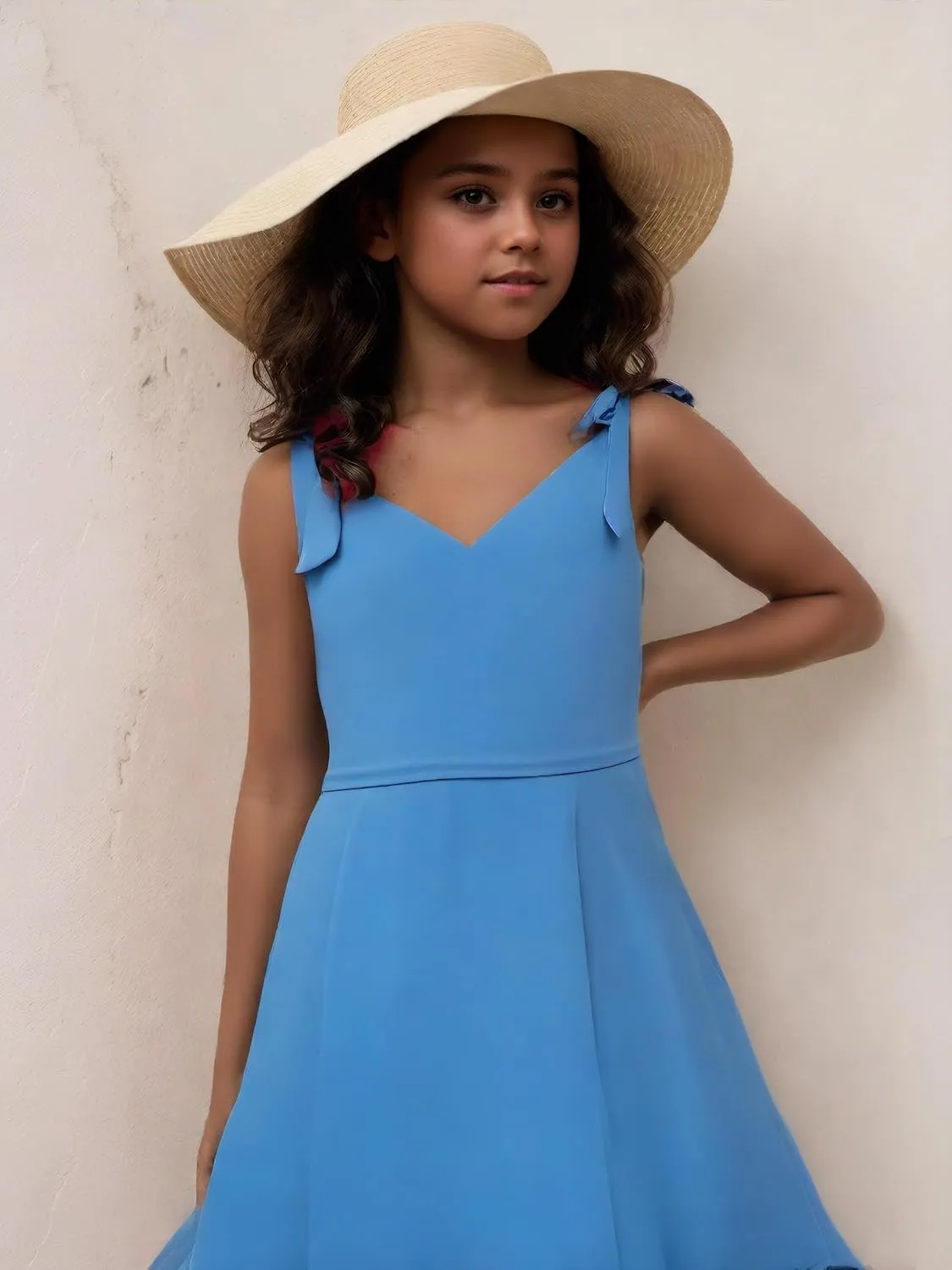 Girls V Neck Junior Bridesmaid Dress for Wedding Chiffon Pageant Flower Girl Dresses Pageant for Teens