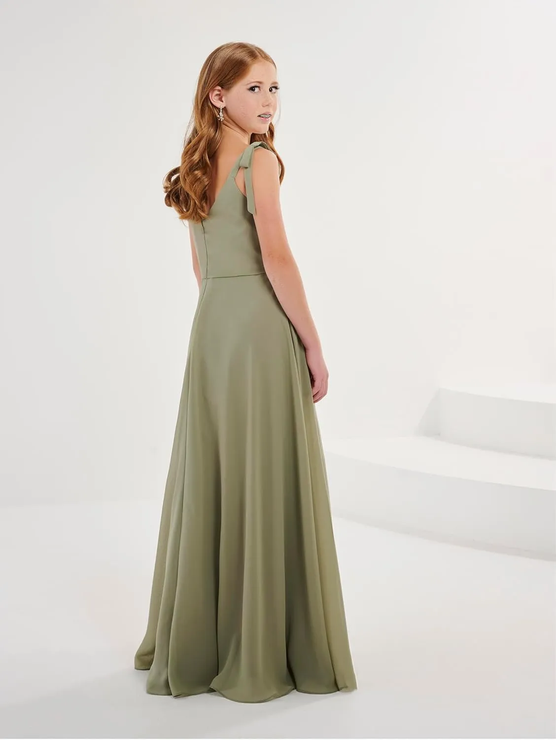 Girls V Neck Junior Bridesmaid Dress for Wedding Chiffon Pageant Flower Girl Dresses Pageant for Teens