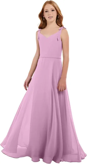 Girls V Neck Junior Bridesmaid Dress for Wedding Chiffon Pageant Flower Girl Dresses Pageant for Teens