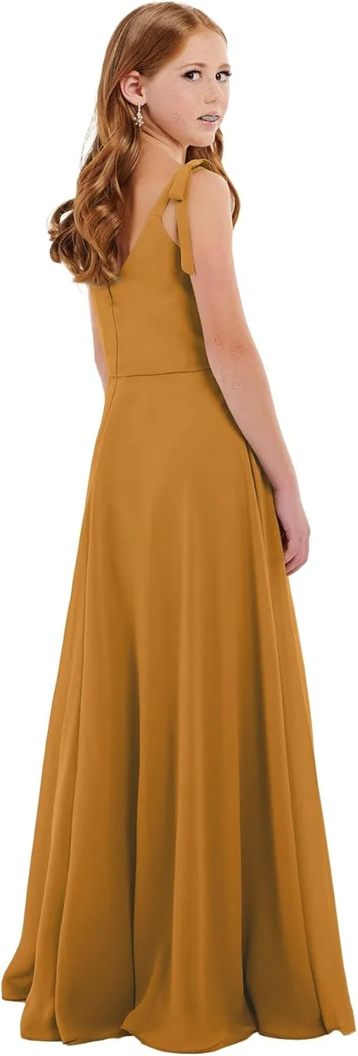 Girls V Neck Junior Bridesmaid Dress for Wedding Chiffon Pageant Flower Girl Dresses Pageant for Teens