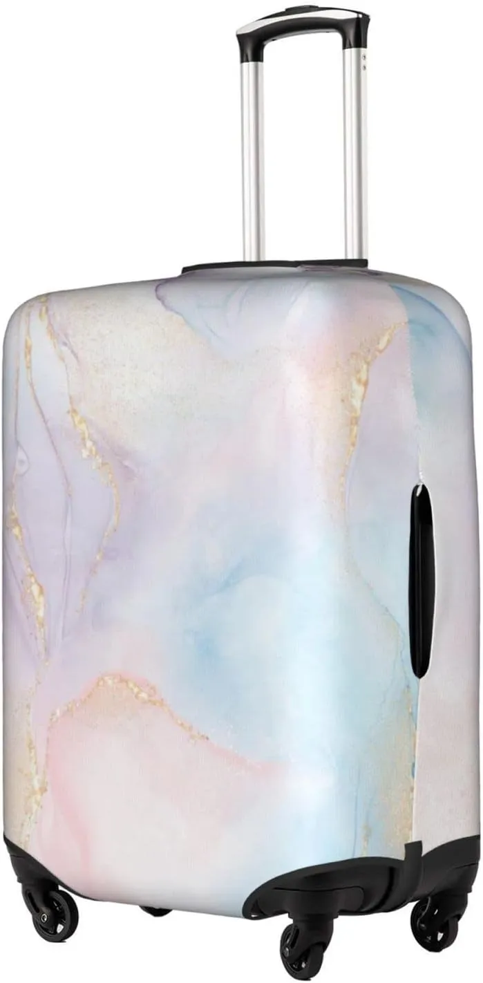 Glittering Gold Blue Pink Marble Travel Luggage Cover Fits 18-32 Inch Luggage, Elastic Suitcase Cover Protector with Concealed Zipper for Wheeled Suitcase Tsa Approved