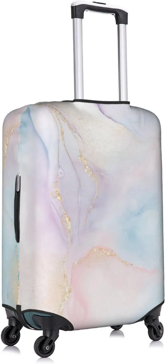 Glittering Gold Blue Pink Marble Travel Luggage Cover Fits 18-32 Inch Luggage, Elastic Suitcase Cover Protector with Concealed Zipper for Wheeled Suitcase Tsa Approved