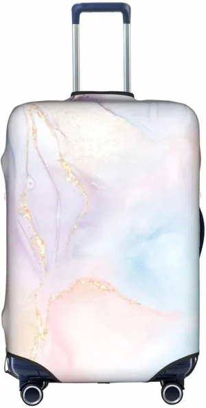 Glittering Gold Blue Pink Marble Travel Luggage Cover Fits 18-32 Inch Luggage, Elastic Suitcase Cover Protector with Concealed Zipper for Wheeled Suitcase Tsa Approved