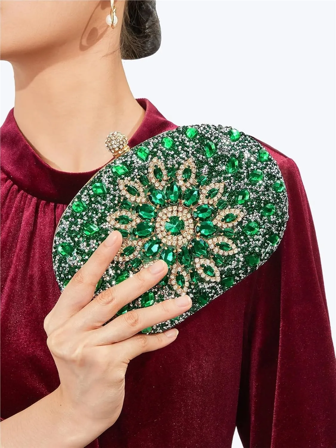 Gorgeous Shiny Mini Diamond-studded Rhinestone Floral Hand-held Dinner Bag For Wedding And Party