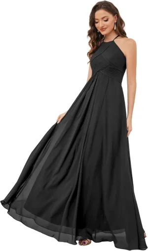 Halter Chiffon Bridesmaid Dresses Long 2024 with Pockets BF89
