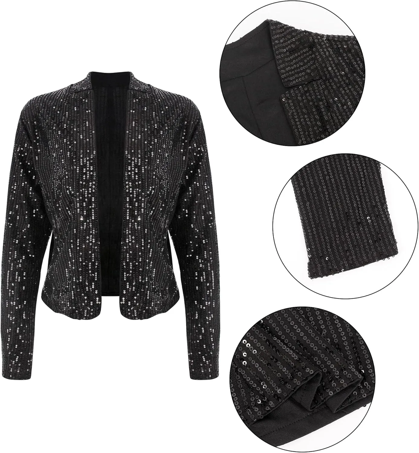 Haoohu Womens Sequin Short Jackets Long Sleeve Open Front Coat Glitter Blazer Casual Coat Party Clubwear