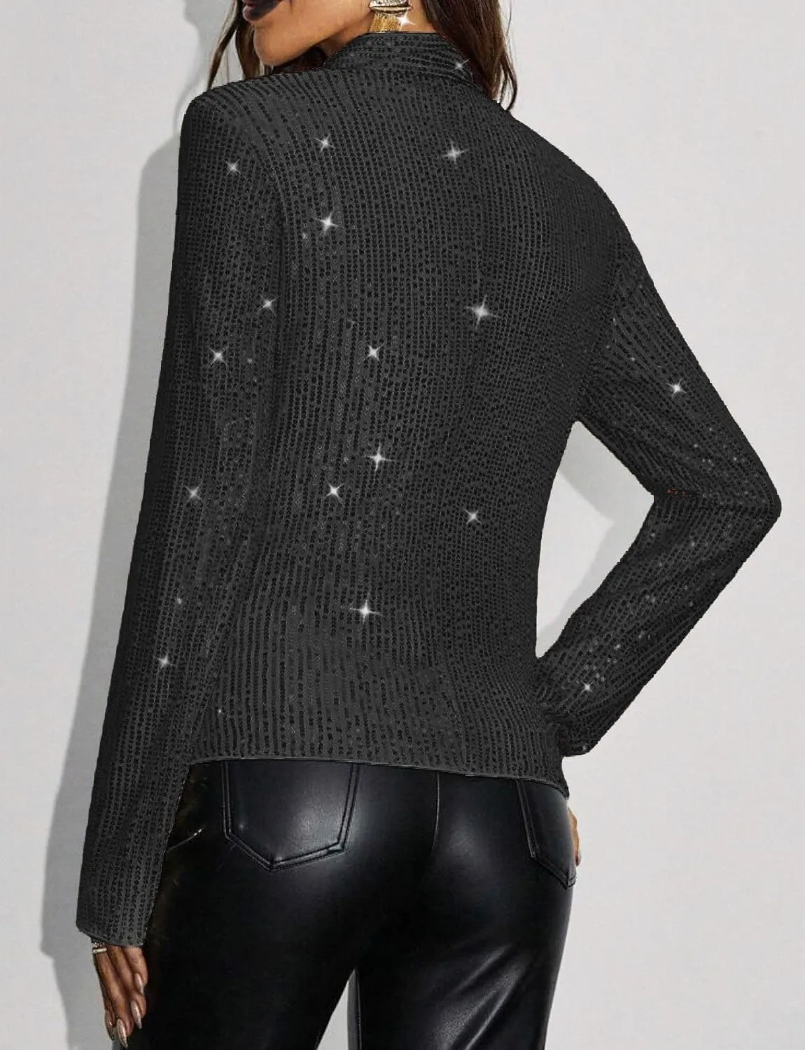Haoohu Womens Sequin Short Jackets Long Sleeve Open Front Coat Glitter Blazer Casual Coat Party Clubwear