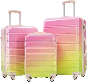 Hardshell Luggage Sets 3 Piece Gradient Color Expandable Suitcase with Spinner Wheels and TSA Lock Lightweight 20" 24" 28" Available,Gradient Blue (Multicolor Pink   PC)