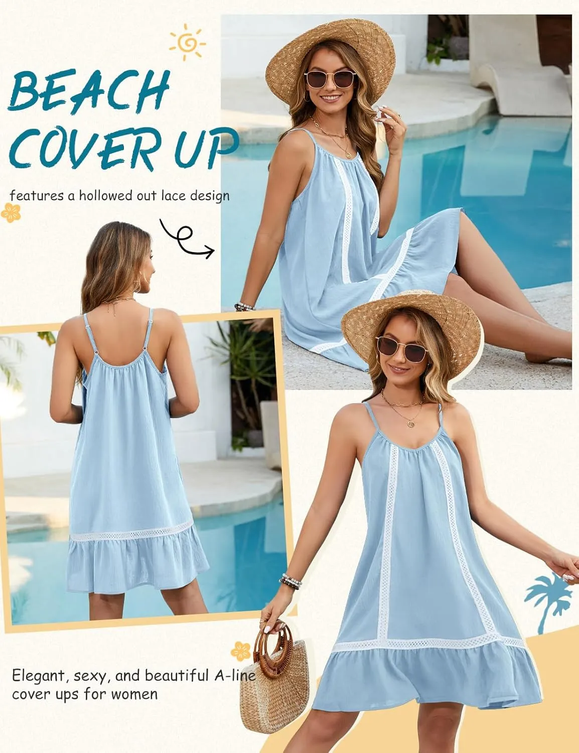 HEEKPEK Womens Bathing Suit Cover Up Spaghetti Strap Sleeveless Dress Summer Beach Flowy Sundresses Swimsuit Swimwear Coverup