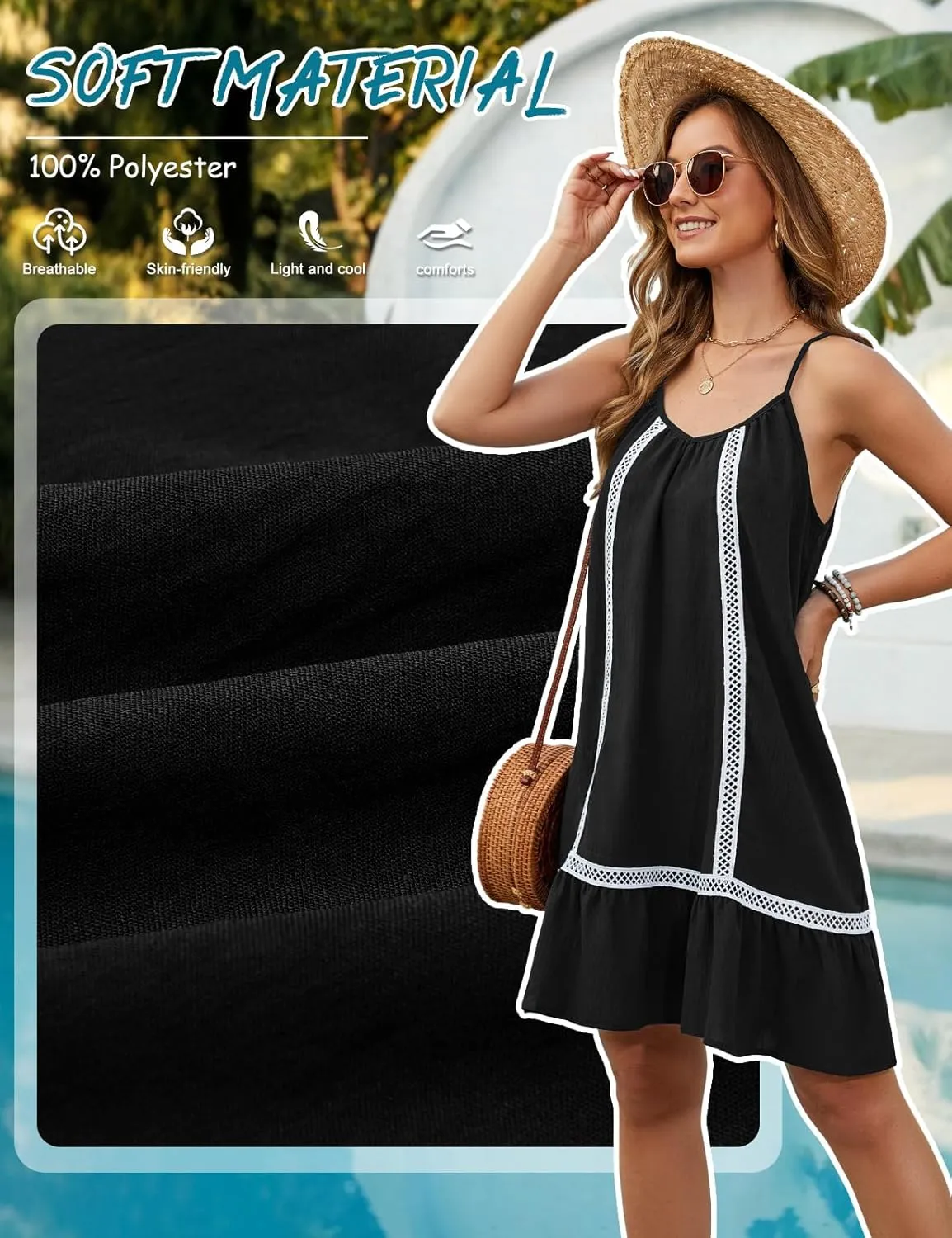 HEEKPEK Womens Bathing Suit Cover Up Spaghetti Strap Sleeveless Dress Summer Beach Flowy Sundresses Swimsuit Swimwear Coverup