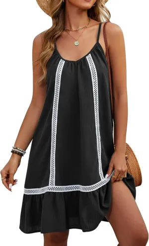 HEEKPEK Womens Bathing Suit Cover Up Spaghetti Strap Sleeveless Dress Summer Beach Flowy Sundresses Swimsuit Swimwear Coverup