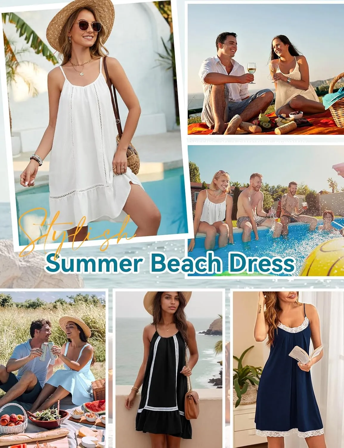 HEEKPEK Womens Bathing Suit Cover Up Spaghetti Strap Sleeveless Dress Summer Beach Flowy Sundresses Swimsuit Swimwear Coverup