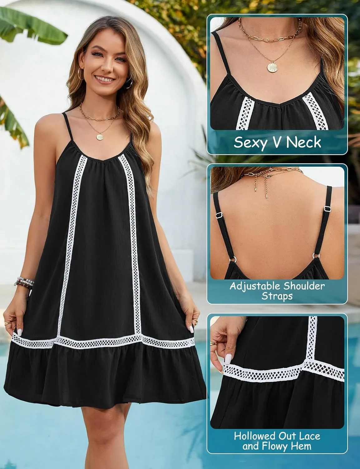 HEEKPEK Womens Bathing Suit Cover Up Spaghetti Strap Sleeveless Dress Summer Beach Flowy Sundresses Swimsuit Swimwear Coverup